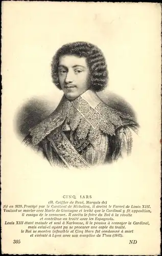 Ak Henri Coiffier de Ruzé, Marquis de Cinq-Mars, Französischer Höfling