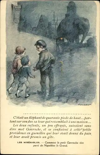 Künstler Ak Poulbot, Les Misérables, Kinder in der Nacht durch das Dorf laufend