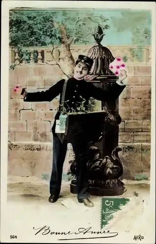 Ak Glückwunsch Neujahr, Postbote, Briefträger, Brieftasche