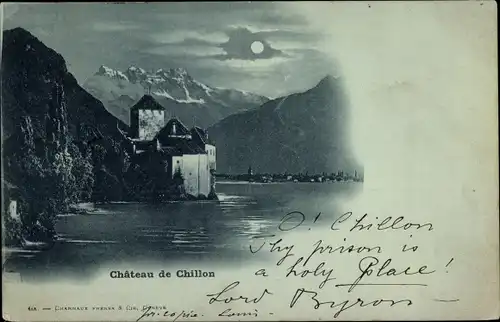 Mondschein Ak Chillon Lac Léman Kt Waadt Schweiz, Chateau de Chillon