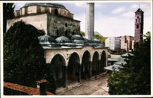 Ak Sarajevo Bosnien Herzegowina, Begova Moschee mit Uhrturm