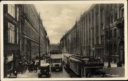 Ak Berlin Mitte, Leipziger Straße, Warenhaus Wertheim, Straßenbahn Linie 60, Bus