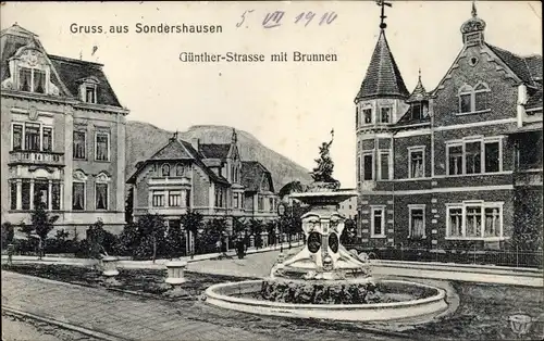 Ak Sondershausen im Kyffhäuserkreis Thüringen, Günther Straße, Brunnen