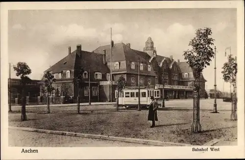 Ak Aachen in Nordrhein Westfalen, Bahnhof West, Straßenbahn