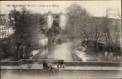 Ak Beaupréau Maine et Loire, L'Evre et le Chateau, Kutsche, Wehr