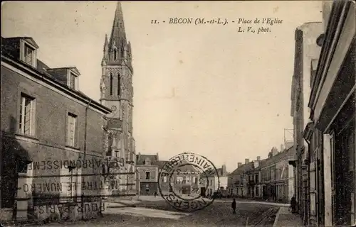 Ak Bécon Maine et Loire, Place de l'Eglise