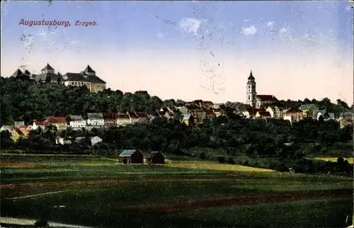 Ak Augustusburg Erzgebirge, Schlossansicht, Kirche, Totale