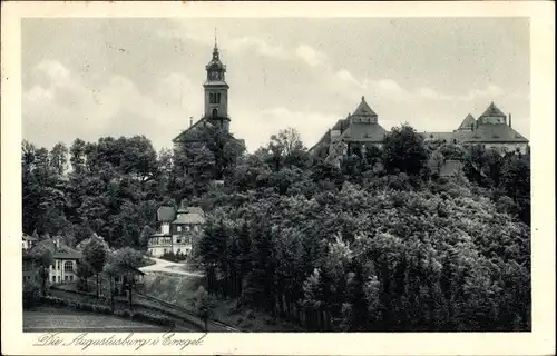 Ak Augustusburg im Erzgebirge, Blick zum Schloss, Kirche