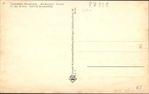 Ak Breckerfeld in Nordrhein Westfalen, Gaststätte Wawziniak, Aussen- und Innenansicht