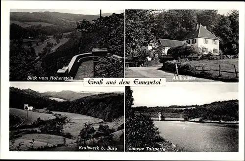 Ak Ennepetal im Ruhrgebiet, Ahlhausen, Talsperre, Kraftwerk bei Burg, Blick vom Hohenstein