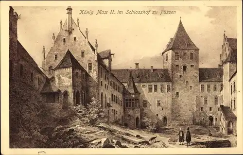 Künstler Ak Füssen im Ostallgäu, König Max II im Schlosshof