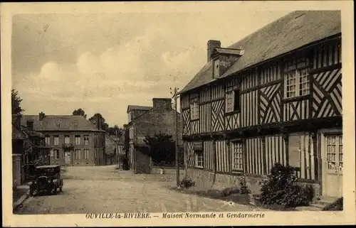 Ak Ouville la Riviere Seine Maritime, Maison Normande et Gendarmerie