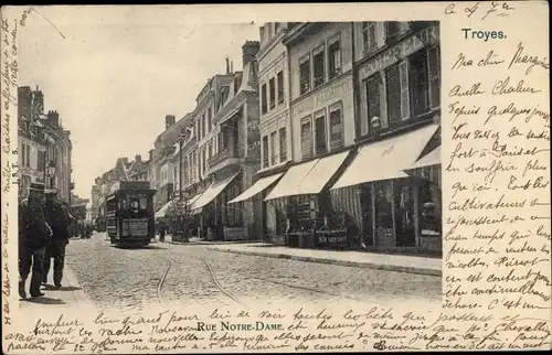 Ak Troyes Aube, Rue Notre Dame, Tramway