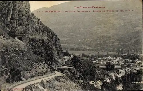 Ak Pierrefitte Nestalas Hautes Pyrénées, Route de Cauterets, Tunnel du Chemin de fer du PCL