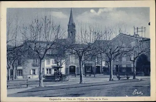 Ak Capendu Aude, Place de l'Hotel de Ville et la Poste