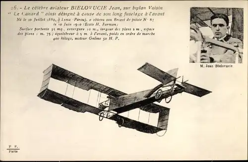 Ak Aviation, Aviateur Jean Bielovucie sur biplan Voisin, Le Canard