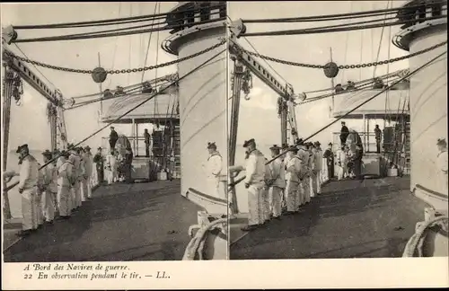 Stereo Ak Französisches Kriegsschiff, En observation pendant le tir, Seeleute