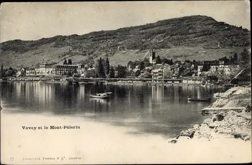 Ak Vevey Kanton Waadt, Blick auf die Stadt und Mont Pelerin