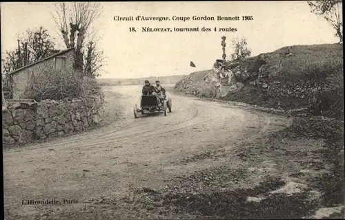 Ak Nélouzat Puy de Dôme, Circuit d'Auvergne, Coupe Gordon Bennett 1905, tournant des 4 routes