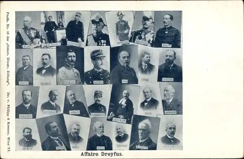 Präge Ak Dreyfus Affäre, Portraits, Billot, Picquart, Eszterhazy, Drumond, Burgeois, Saussier