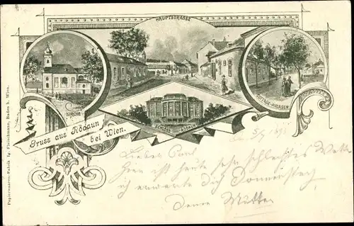 Litho Rodaun Niederösterreich, Schloss, Hauptstraße, Kirche, Cottage Anlagen
