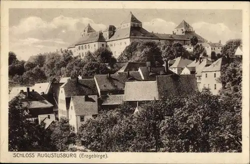 Ak Augustusburg Erzgebirge, Blick zum Schloss, Häuser