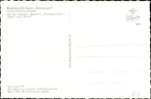 Ak Elmschenhagen Kiel, Rentnerwohnheim Sanssouci, Häuser Küstrin, Frankfurt Oder, Forst, Berlin