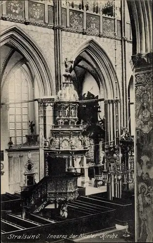 Ak Stralsund, Inneres der Nikolaikirche