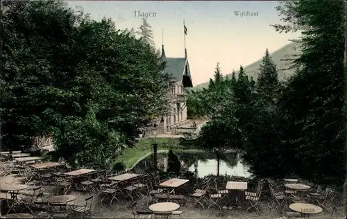 Ak Hagen in Westfalen Ruhrgebiet, Gasthaus Waldlust, Gartenpartie