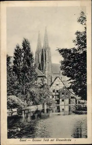 Ak Soest in Nordrhein Westfalen, Großer Teich mit Wiesenkirche