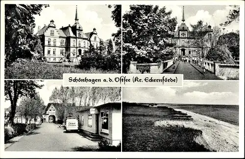 Ak Ostseebad Schönhagen, Strandpartie, Geschäft, Straßenpartie