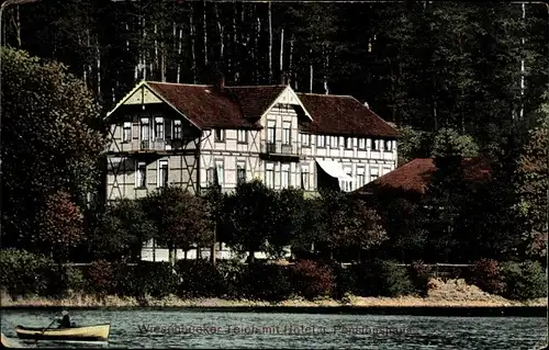 Ak Bad Lauterberg im Harz, Wiesenbeeker Teich mit Hotel und Pensionshaus