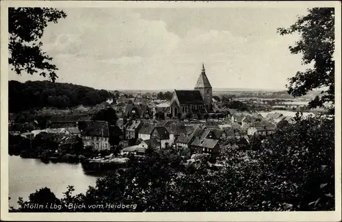 Ak Mölln im Herzogtum Lauenburg, Ort vom Heidberg aus gesehen, Kirche, Kurhaus Mölln