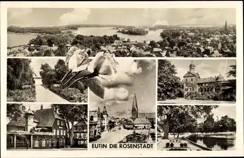 Ak Eutin in Ostholstein, Gesamtansicht, Marktplatz, Teich, Gasthof , Rosen