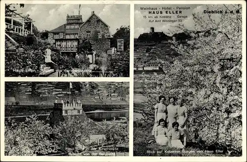 Ak Dieblich an der Mosel, Weinhaus Eller, Weinstube, Burgen