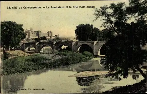 Ak Carcassonne Aude, Le Pont vieux et la Cité