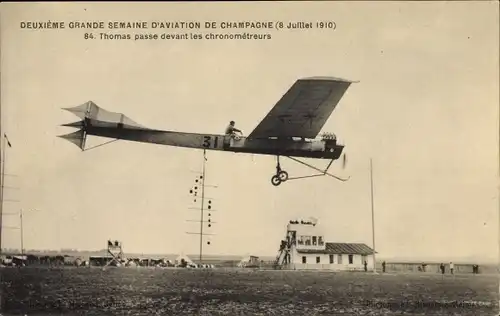 Ak Grande Semaine d'Aviation de Champagne 1910, Thomas passe devant les chronometreurs