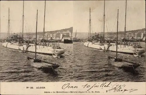 Stereo Ak Algier Alger Algerien, Französisches Kriegsschiff