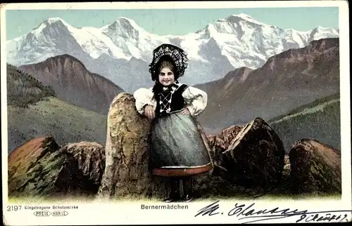 Ak Kanton Bern Schweiz, Bernermädchen in Volkstracht