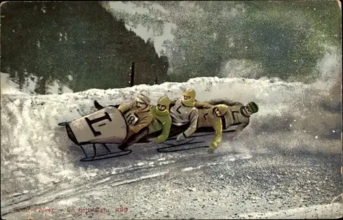 Ak Sport d'hiver, En bobsleigh, Männer im Bob