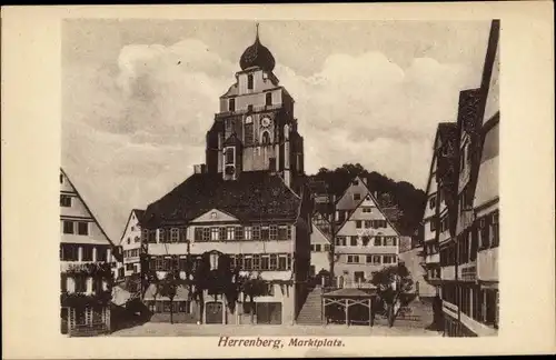 Ak Herrenberg Baden Württemberg, Marktplatz, Rathaus