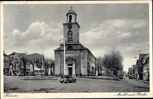 Ak Husum in Nordfriesland, Markt mit Kirche