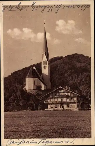 Ak Bad Wiessee in Oberbayern, Kirche, Gasthof Schnitzer