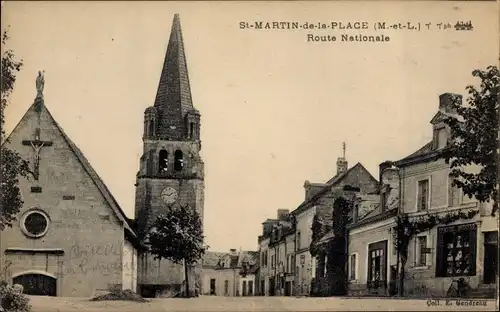 Ak Saint Martin de la Place Maine et Loire, Route Nationale, Eglise