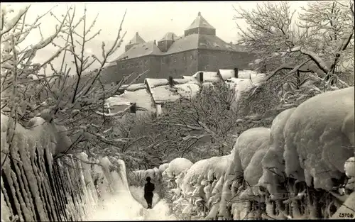 Ak Augustusburg Erzgebirge, Blick auf das Schloss im Winter