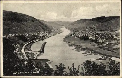 Ak Bullay Alf an der Mosel, Totale, Fliegeraufnahme