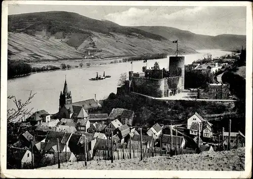 Ak Niederheimbach am Rhein, Teilansicht mit Burg