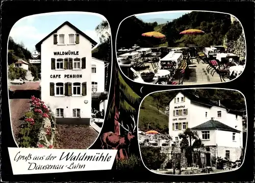 Ak Dausenau an der Lahn, Gasthof Waldmühle, Terrasse