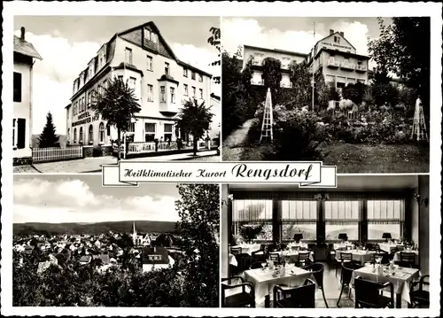 Ak Rengsdorf im Westerwald, Hotel Reinsdorfer Hof, Aussen- und Innenansicht, Teilansicht vom Ort