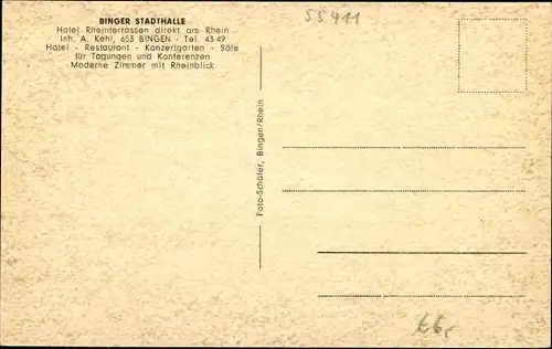 Ak Bingen am Rhein, Feriengrüße für Schreibfaule, Stadthalle, Hotel Rheinterrassen